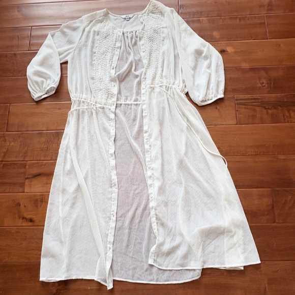 Uniqlo Button-Down Front Pintuck Midi Dress M Tie-Waist - Picture 11 of 15